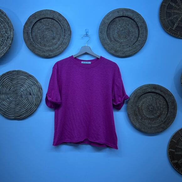 Free People Pink Cotton Blend Oversized Short Sleeve Tee T-Shirt XS Lightweight - Picture 1 of 7